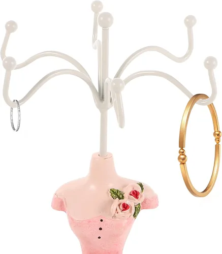 Vista 3 de Operitacx Jewelry Storage Organizer Pink Mannequin Jewelry Display Rack Necklace and Earring Holder Ring Stand Home Display