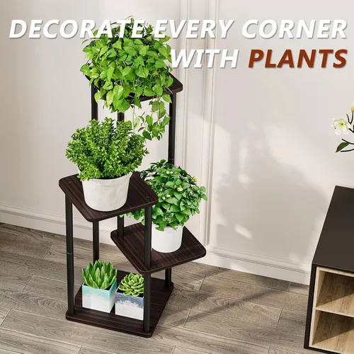 Vista 6 de AZERPIAN Soporte para plantas de 4 niveles para interiores, estante de flores de metal para múltiples plantas, soportes altos de esquina para flores