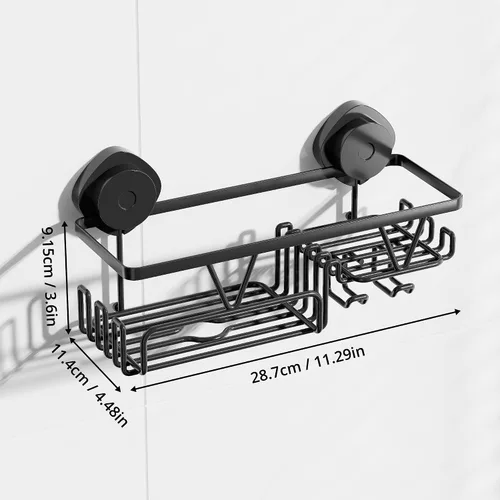 Vista 7 de KEGII Organizador de ducha con ventosa con soporte para jabón y ganchos, estante organizador de baño de succión extraíble, organizador de ducha sin