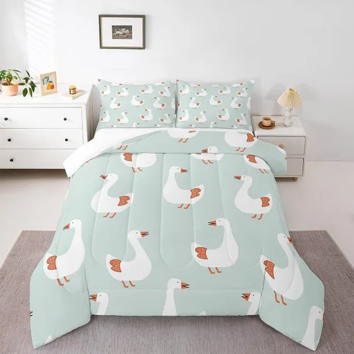 Vista 12 de Erosebridal Juego de ropa de cama a cuadros azul para niños, juego de cama individual con diseño de patos amarillos de dibujos animados, juego