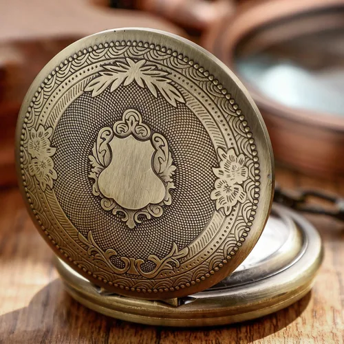 Vista 4 de Smooth Shield Round Case Quartz Pocket Watch Quartz Movement with Chain CF-nuevo53