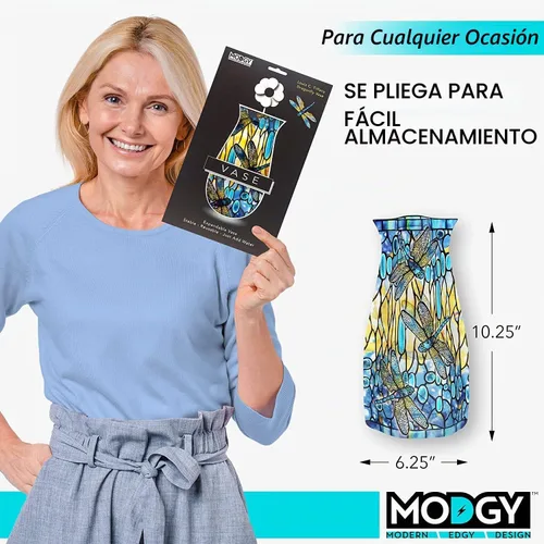 Vista 6 de MODGY - Florero de plástico plegable y expandible, irrompible, plegable, centros de mesa modernos, decoraciones de mesa, Louis C. Tiffany Dragonfly