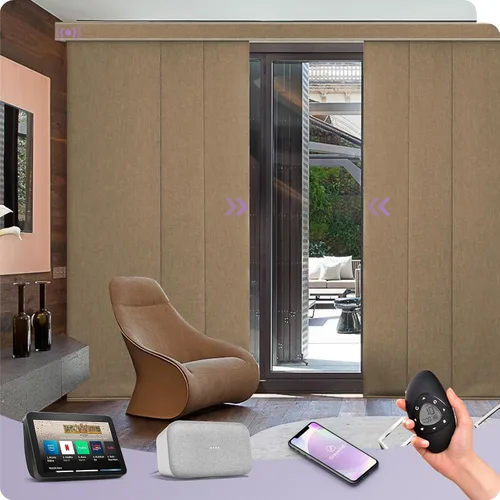 Vista 34 de Graywind Paneles deslizantes motorizados opacos compatibles con Alexa Google, persianas de riel para puertas corredizas de patio