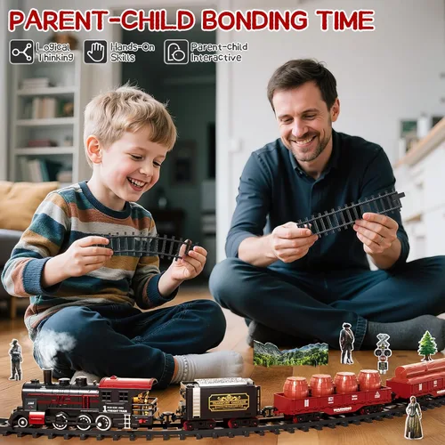Vista 4 de Conjunto de Tren para Niños Pequeños de 2-4 años, Trenes Eléctricos con Vía, Humo, Luz, Sonido y Escena, Conjuntos de Tren de Navidad para Alrededor