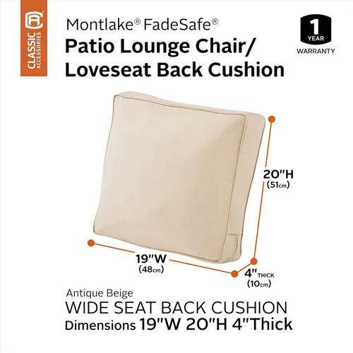 Vista 2 de Classic Accessories Montlake FadeSafe FadeSafe - Cojín de respaldo para silla de patio, 19 x 20 x 4 pulgadas, color beige antiguo