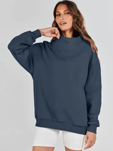 Vista 3 de ANRABESS Sudaderas de gran tamaño para mujer, cuello alto, manga larga, sudaderas con capucha, tops 2024, ropa de moda de otoño