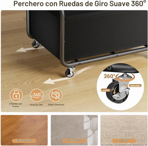 Vista 6 de Dunatou Perchero pequeño con ruedas y cesta inferior – Perchero resistente para espacios pequeños, perchero con ruedas para espacios pequeños