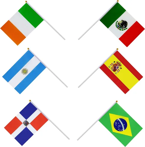 Vista 4 de Banderas de mano de 200 países en palo, pequeñas mini banderas internacionales de países del mundo de 5 x 8 pulgadas, bandera de países del mundo