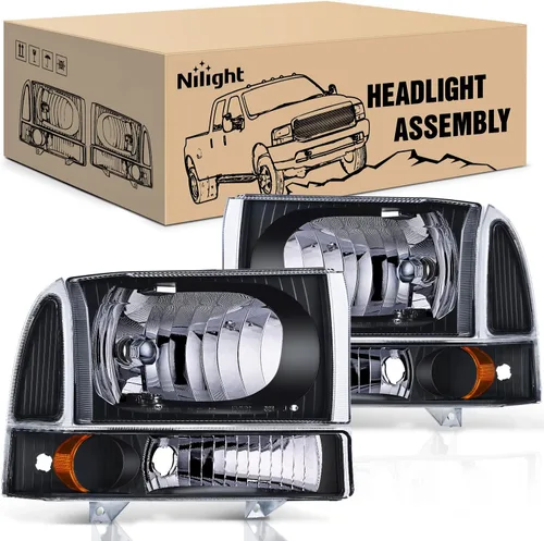 Vista 13 de Nilight - Conjunto de faros delanteros compatible con Ford F-150 Expedition 1997 1998 1999 2000 2001 2002 2003, carcasa negra, reflector ámbar