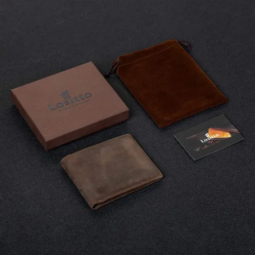 Vista 6 de Lositto Cartera de cuero de grano superior con bloqueo RFID para hombres, excelente como plegable de viaje