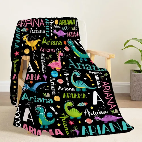 Vista 76 de Manta de regalo personalizada de dinosaurio con nombre para niñas, niños, recién nacidos, dinosaurio, manta personalizada para envolver al bebé