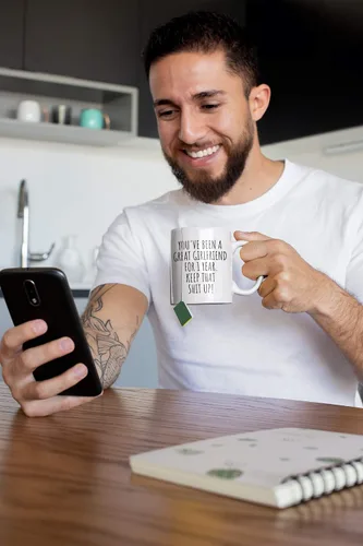 Vista 4 de 1 Año Aniversario Novio Taza Regalo divertido para Bf Él 1er Fechado Primer año Relación Pareja Juntos Café Té Taza