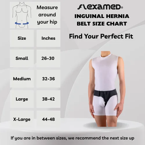 Vista 9 de FlexaMed Hernia Gear - Cinturón doble para hernia inguinal, color negro (S 26-30)