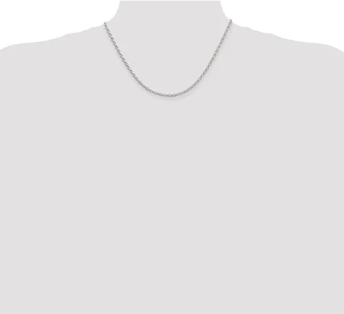 Vista 2 de Collar de cadena oval sólido de plata de ley de 0.108in con lazo negro