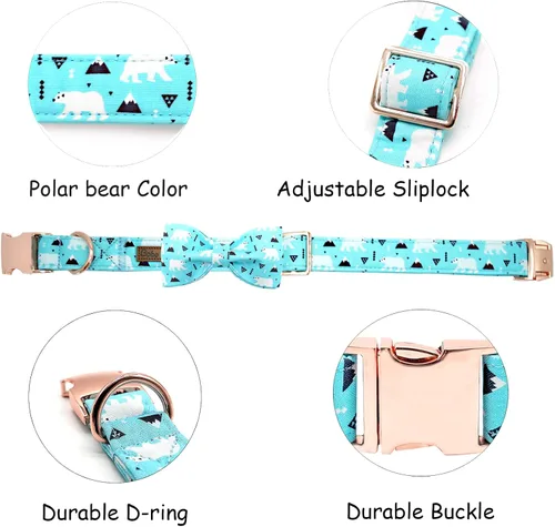 Vista 2 de Collar de perro con lazo para perro, diseño de oso azul, collar para mascotas, lindo pajarita, collares suaves para perros con hebilla de metal