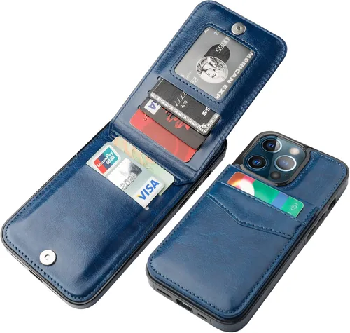 Vista 13 de KIHUWEY Compatible con iPhone 13 Pro Max Funda Cartera con Soporte para Tarjetas de Crédito, Cuero Premium Cierre Magnético Soporte Plegable Funda