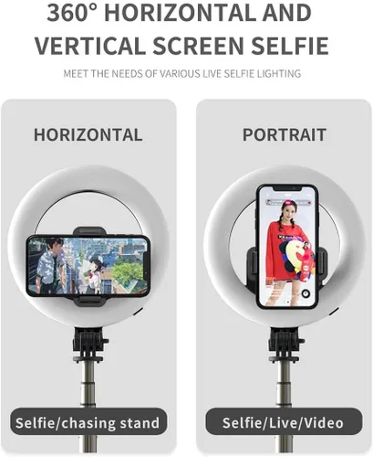 Vista 3 de BoxWave Soporte y soporte compatible con Blackview A53 Pro - RingLight SelfiePod, brazo extensible para selfie stick con anillo de luz - Negro