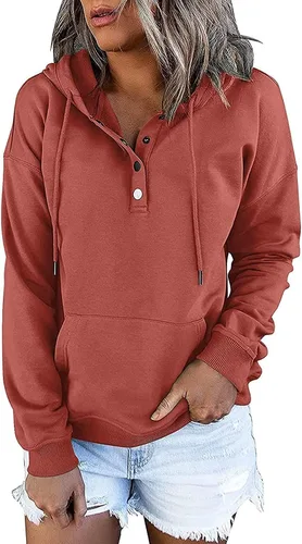 Vista 72 de Sudaderas con capucha para mujer, con cuello de botón, sin botones, con cordón, manga larga, lindas, ropa para adolescentes y niñas
