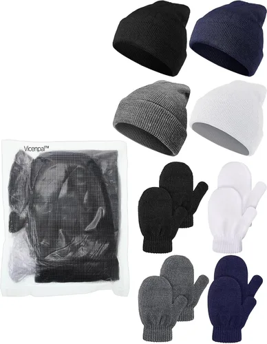 Vista 8 de Juego de 4 gorros de invierno para niños con guantes de punto, gorro suave para niños y niñas