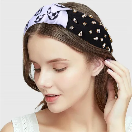 Vista 2 de Diademas para el día del partido, cintillo de fútbol y béisbol para mujer, diadema anudada de cristal con diamantes de imitación adornados con nudo
