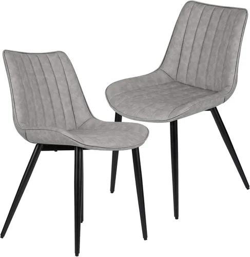 Vista 18 de Juego de 2 sillas de comedor voladizas, sillas de comedor modernas de mediados de siglo con patas de metal negro, sillas de cocina tapizadas