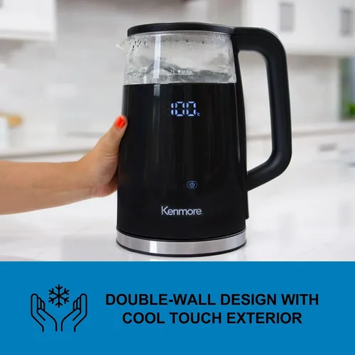 Vista 4 de Kenmore - Hervidor eléctrico inalámbrico de 1.7 litros, chofer digital inalámbrico, hervidor de té instantáneo, control de temperatura Negro