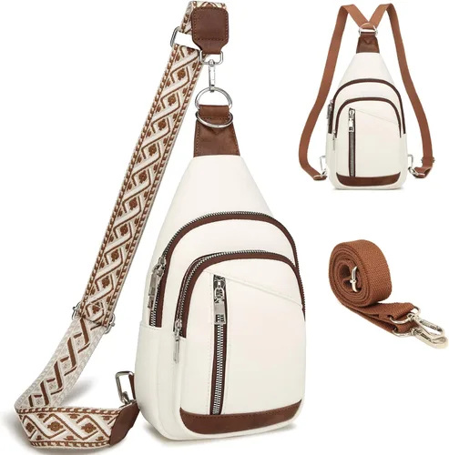 Vista 25 de Bolso Bandolera Mochila Cruzada - 2 en 1 Bolso Cruzado de Cuero Riñonera con 2 Correas Extraíbles Mini diaper bag, Instant Wipes pocket