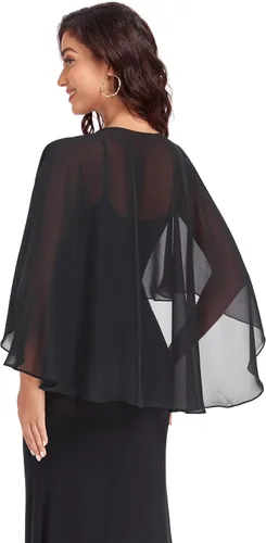 Vista 6 de Sheer Shawls and Wraps for Evening Dresses Chiffon Capes for Women Negro