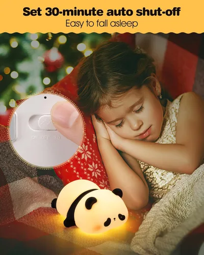 Vista 4 de Recolte - Bonita luz nocturna de panda con lazo de regalo, lámpara LED de silicona blanda para animales, luz regulable de 3 niveles para niños