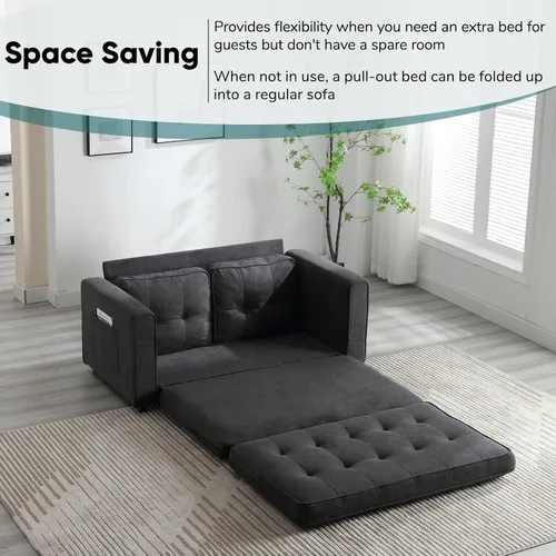 Vista 5 de JOYBASE Sofá cama extraíble, moderno sofá cama convertible tapizado extraíble para sala de estar (gris oscuro, tela)