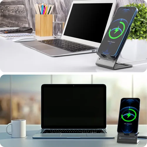 Vista 6 de HALLEAST Soporte de carga Magsafe de aleación de aluminio actualizado 2024 perfectamente compatible con Apple iPhone 17/16/15/14 Plus/14 Pro Max/ 14