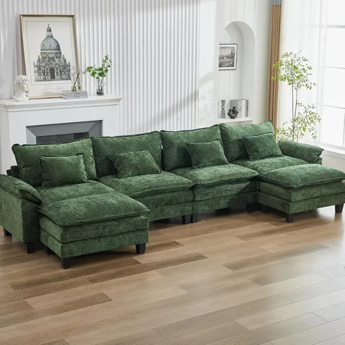 Vista 31 de Sofá Seccional, Sofá Modular Cloud con Otomana, Sofás Cama de Asiento Profundo con Almohadas Decorativas, Cómodo Sofá de Dos Plazas de Chenilla