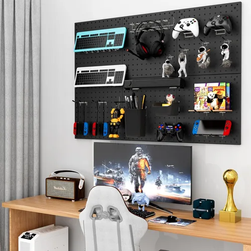 Vista 7 de Kit de Tablero de Clavijas Daanxw, Incluye Tablero y Accesorios, con Ganchos y Contenedores, Organizador de Pared para Oficina, Exhibición de Negro