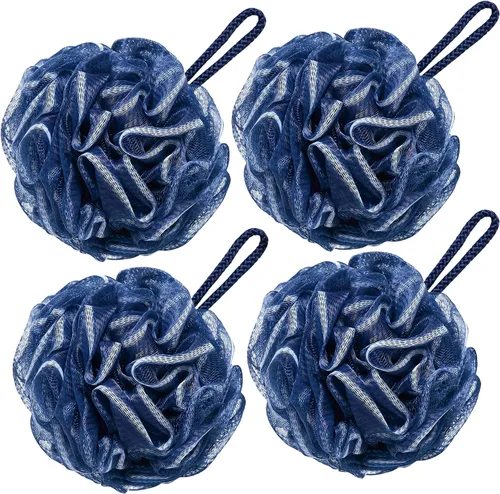 Vista 8 de VANZAVANZU Esponja de ducha grande de 2.82 oz de esponja de baño, puf de malla para hombres y mujeres, juego de 4 (negro con blanco)