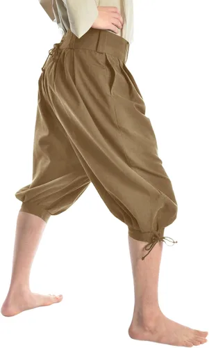 Vista 3 de Gafeng Pantalones piratas medievales para hombre, disfraz de caballero vikingo renacentista, con cordones, pantalones cortos LARP para Halloween