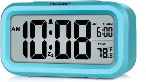 Vista 11 de Reloj despertador digital con luz nocturna Peakeep Temperatura interior con pilas Pequeño reloj inalámbrico lindo para dormitorio, escritorio