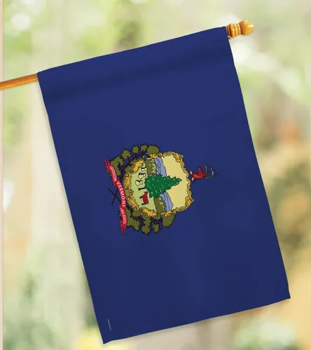 Vista 10 de HS191546-P3 Vermont Americana States Decorative Vertical, House Flag Set 28"x 40" w/Flagpole, Multi