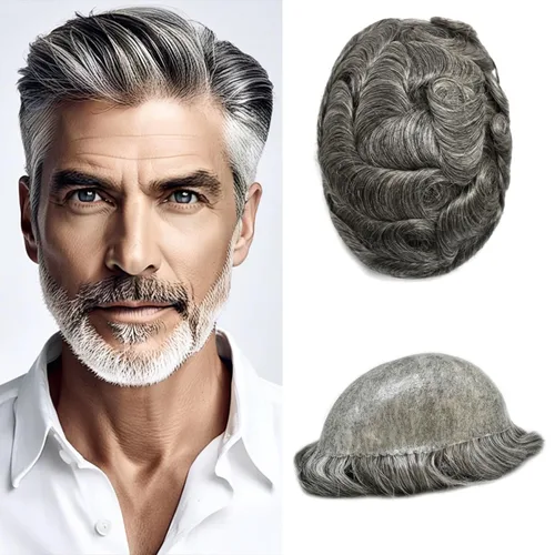 Vista 15 de Mens Toupee Hair System para hombres Piezas de pelo Sistema de reemplazo Poly Skin Toupee para hombres Protesis Capilar Para Hombre 6X8#1 Jet Black