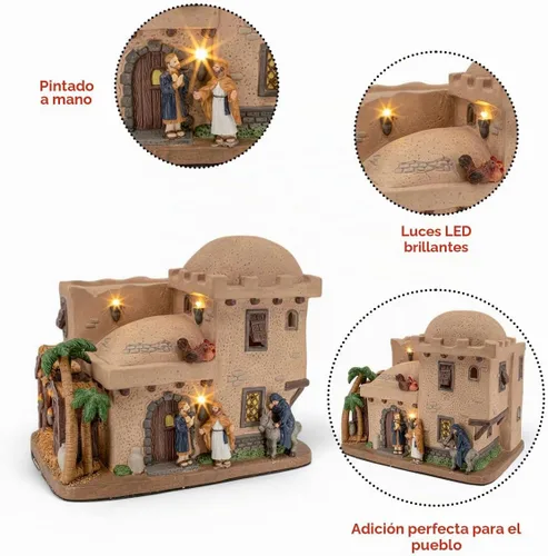 Vista 5 de Bethlehem Inn Pueblo de Navidad de porcelana con luces LED