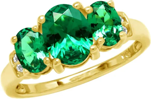 Vista 23 de Silvershake Anillo de Declaración Clásico de 3 Piedras de Forma Ovalada con Gemas de Piedra Natal de Plata Esterlina 925 Chapado en Oro Blanco o Oro