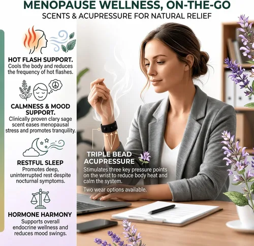 Vista 2 de Pulsera refrescante para menopausia, pulsera elástica de acupresión de punto para sudores nocturnos, sueño y apoyo emocional, banda deslizante
