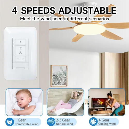 Vista 5 de Control universal de ventilador de techo e interruptor de luz regulador, control de pared de 4 velocidades, combo de ventilador de un solo polo e
