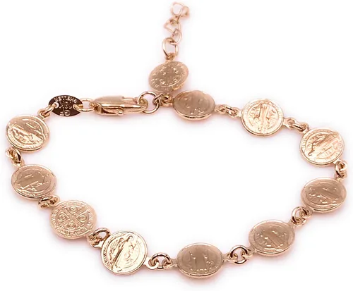 Vista 5 de Art & Designs by AA Pulsera religiosa de bendición de San Benito con dijes de metal dorado, Metal