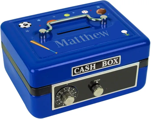 Vista 13 de Caja de efectivo azul personalizada para niños marinos y marinos (tren azul)