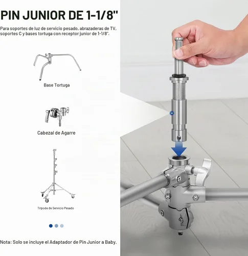 Vista 4 de NEEWER Adaptador de pasador junior a bebé, 1-1/8"/28mm macho junior a 5/8"/16mm adaptador de soporte de perno para soporte C, soporte de luz