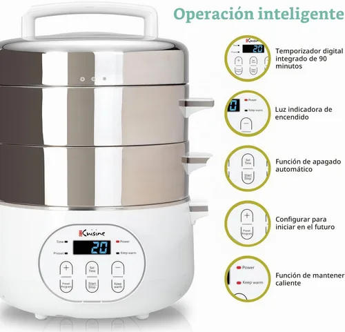 Vista 5 de Euro Cuisine Vaporera eléctrica de acero inoxidable.