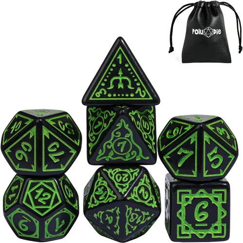 Vista 22 de Juego de 10 dados poliédricos DND (70 piezas) con 2 bolsas de cuero, juego de dados D&D para Calabozos y Dragones, juegos de mesa RPG