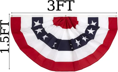 Vista 3 de 3 banderines plisados para abanicos de Estados Unidos, 36.0 x 18.0 in, hechos a mano con diseño de patriótico estadounidense, banderas plisadas, 2