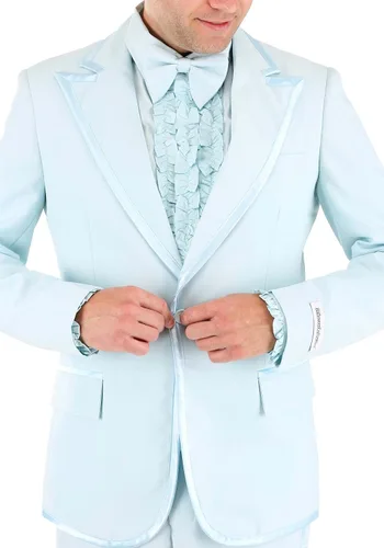 Vista 9 de Disfraz de esmoquin azul para adultos, esmoquin azul polvo para hombres, camisa, pantalones, chaqueta, disfraz de Halloween, Azul