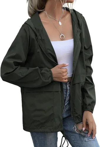 Vista 2 de ETOSELL Chaqueta casual para mujer, impermeable, ligera, con capucha, rompevientos y bolsillos